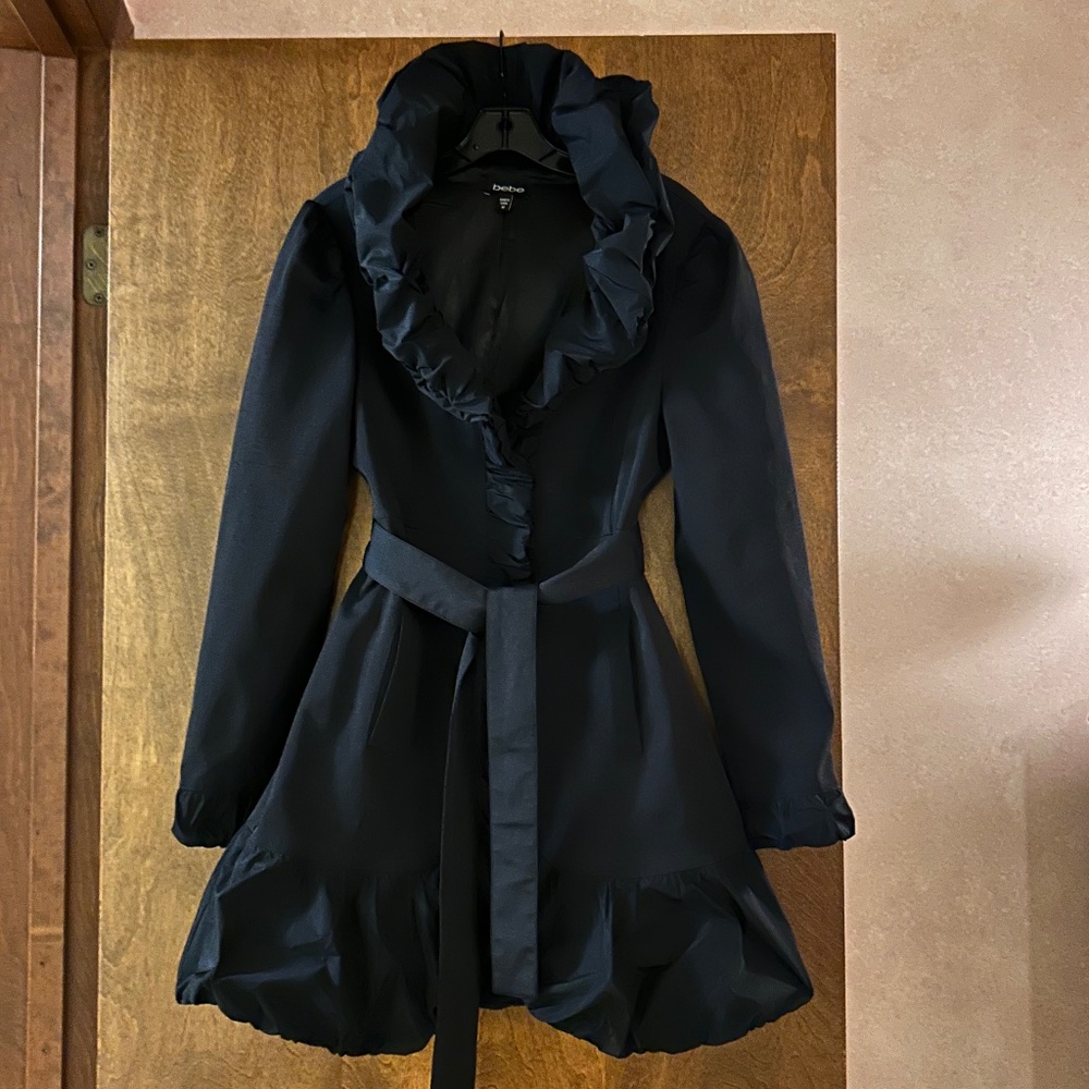 Bebe Satin Ruching Details Trim Trench Coat, Size M - Picture 9 of 16